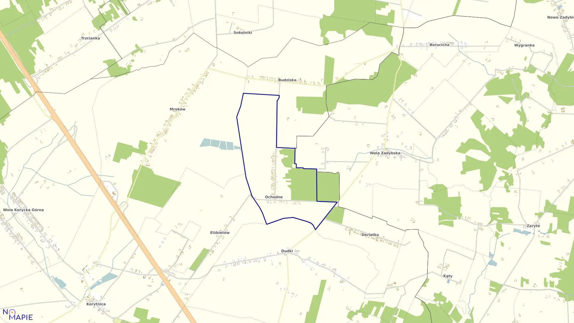 Mapa obrębu OCHODNE w gminie Trojanów